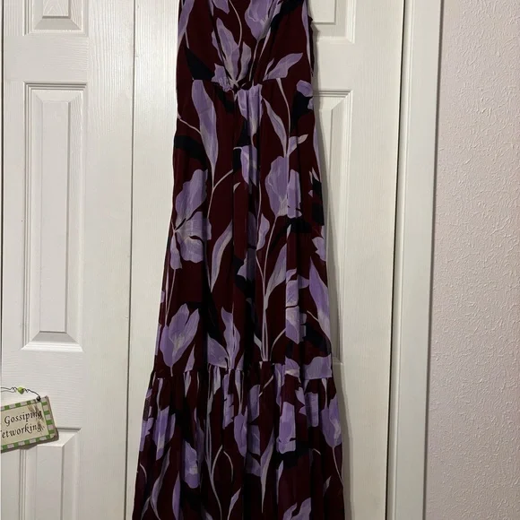 Ann Taylor Plum Floral Wrap Maxi Dress with Lavender Blooms - Picture 12 of 14